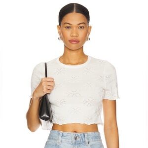 MINKPINK Bowie Pointelle Knit Cropped Scalloped Hem